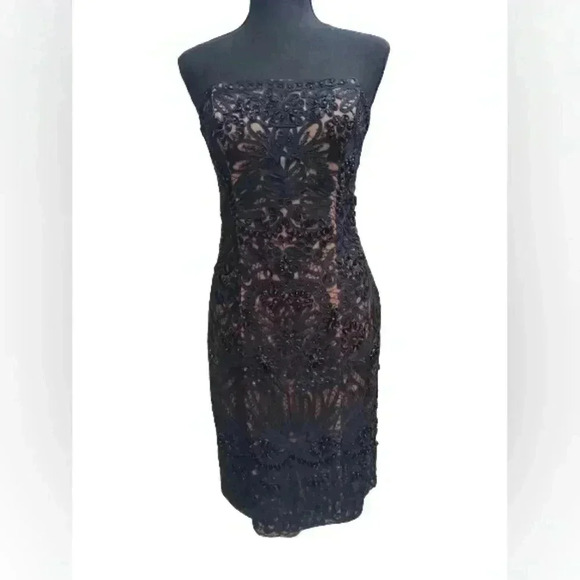 Sue Wong - Women's S0300 Strapless Ribbon Appliqued Sheath Mini Dress Size 6 - Picture 2 of 5